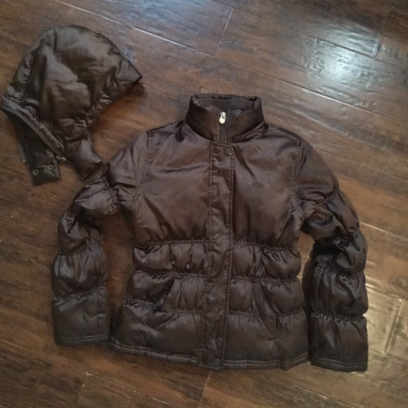 Tommy Hilfiger Glossy Brown Puffer Coat with Detachable Hood Medium 7/8 - Picture 4 of 4